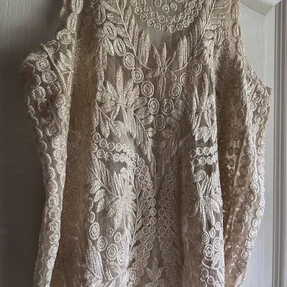 APRICOT Sheer Metallic Sparkle Embroidered Tank Top Fairy Whimsigoth Boho | Sz M - Picture 9 of 16